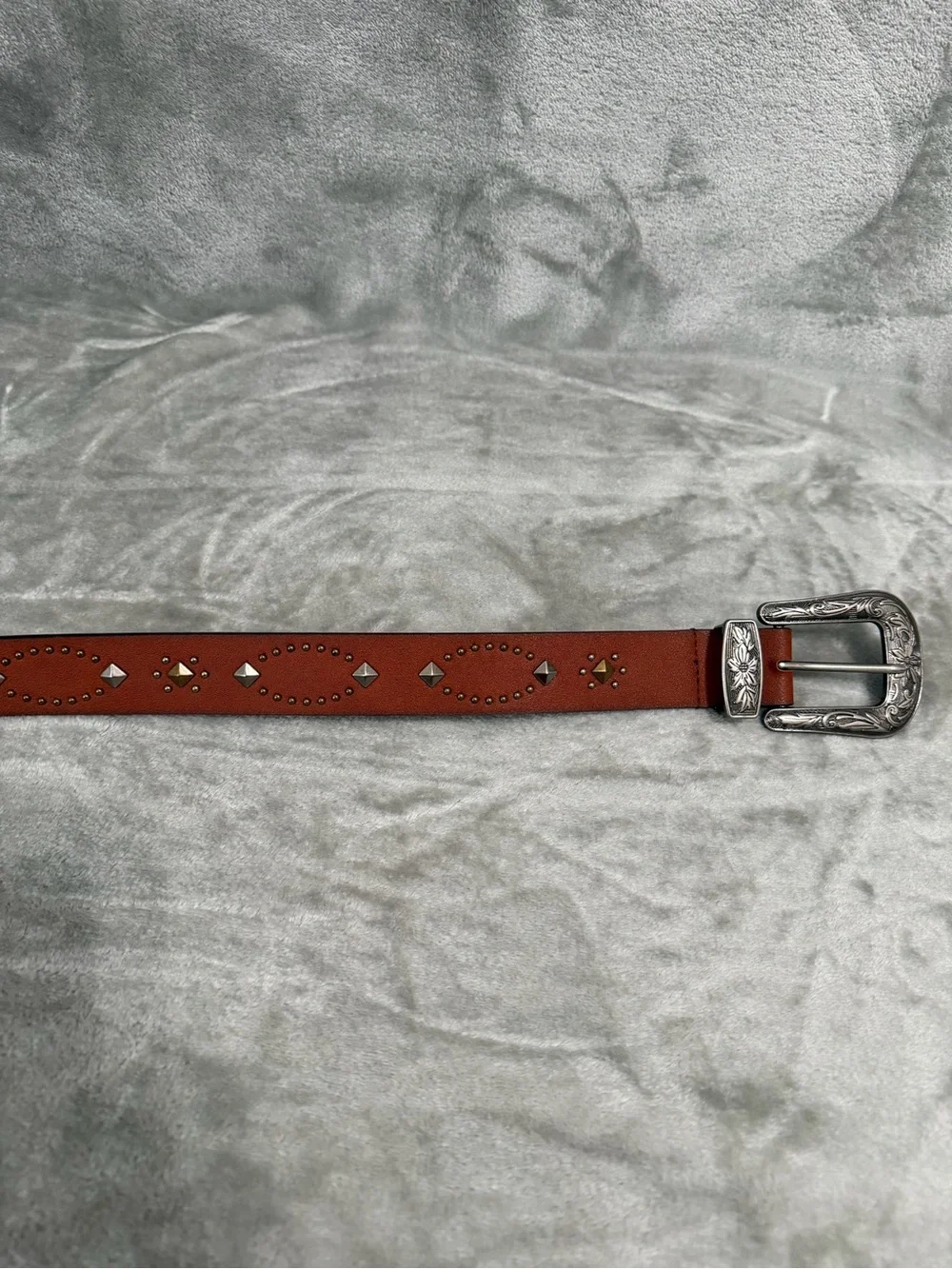Western Brown Faux Leather Belt-Studded, Silver Buckle